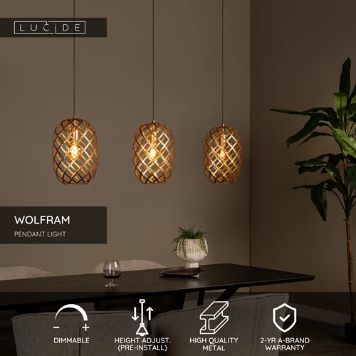 Lucide WOLFRAM - Pendant light - 3xE27 - Matt Gold / Brass - USP